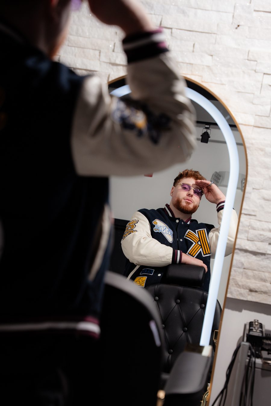Arron Keough photographed in the mirror at Studio K